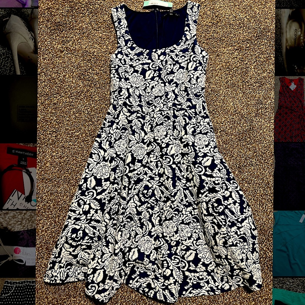 Brixon ivy fit and flare navy and white dress. new with tags